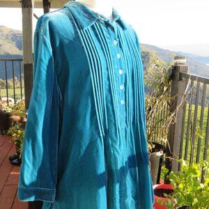 Coldwater Creek Velvet Sze XL Tunic Blouse Women Long Sleeve Pleated Button Up